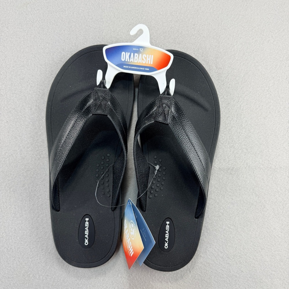 Okabashi Voyager Mens Flip Flops Black Size 12 Made in USA Sandal 909209 NEW